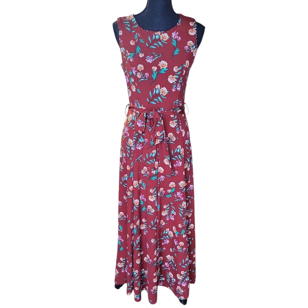 Haani Rust Floral Tie Waist Maxi Dress Women's Size S